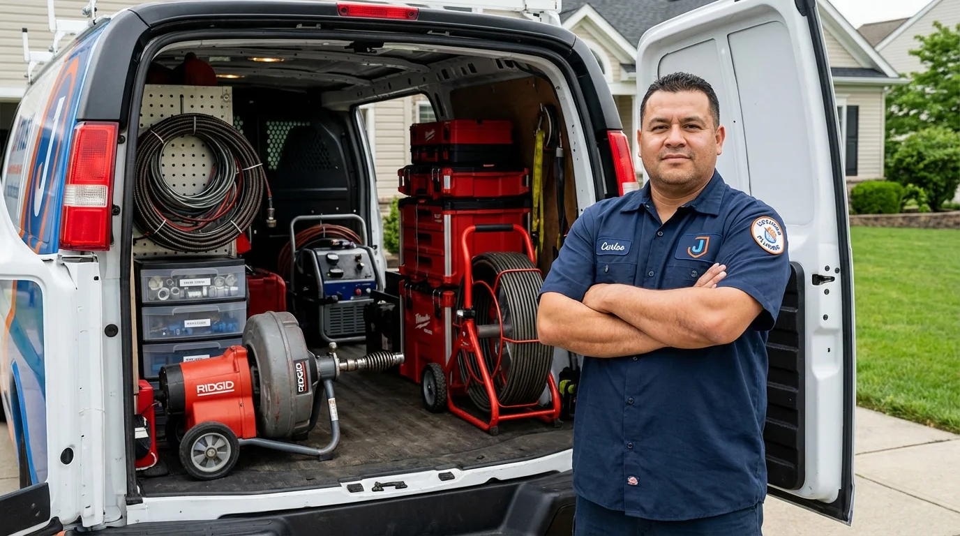 Professional drain cleaning equipment and Johns Plumbing LLC plumber in Calumet