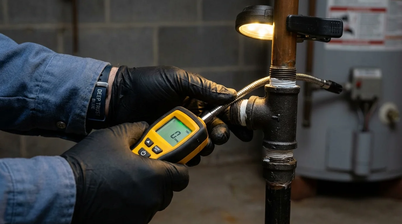 Gas leak detection with electronic sniffer by Johns Plumbing LLC in Calumet
