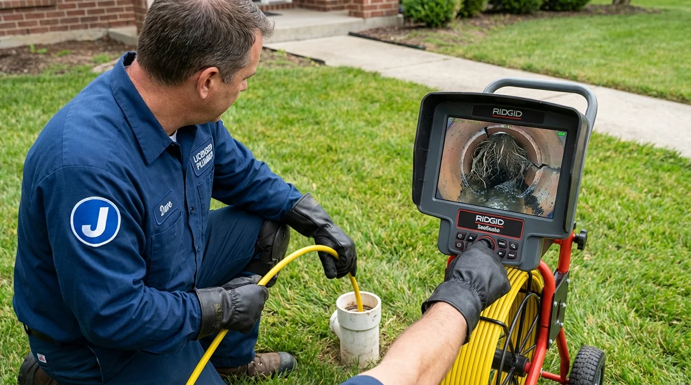 Sewer camera inspection being performed by Johns Plumbing LLC in Calumet