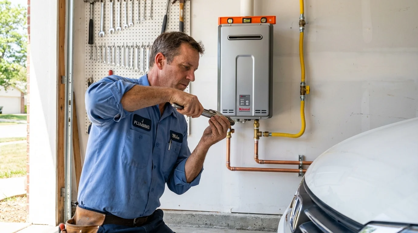Tankless water heater installation by a Johns Plumbing LLC plumber in Calumet