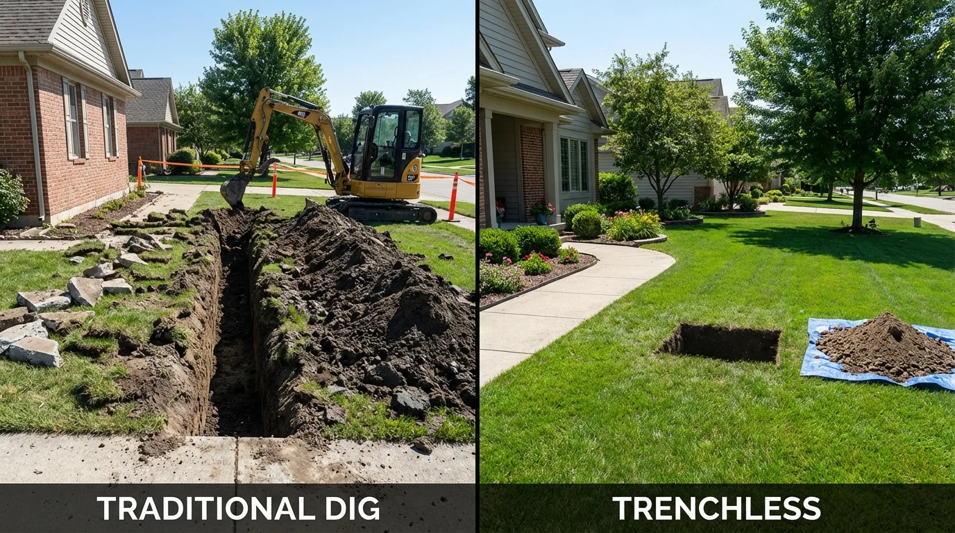 Trenchless sewer repair with minimal yard damage versus traditional excavation in Calumet, PA